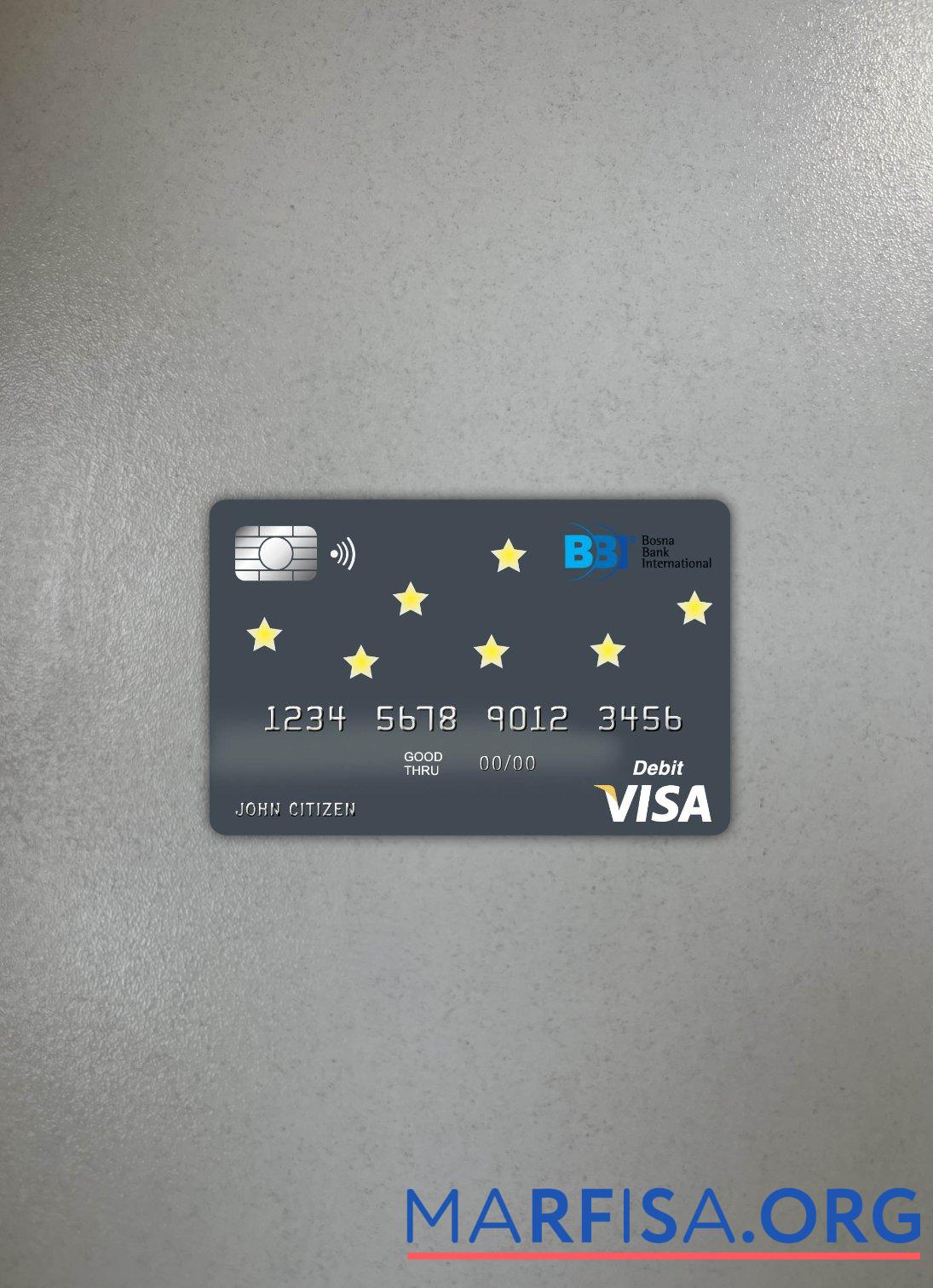 Printable Bosnia and Herzegovina Bosna International bank visa card photolook front example